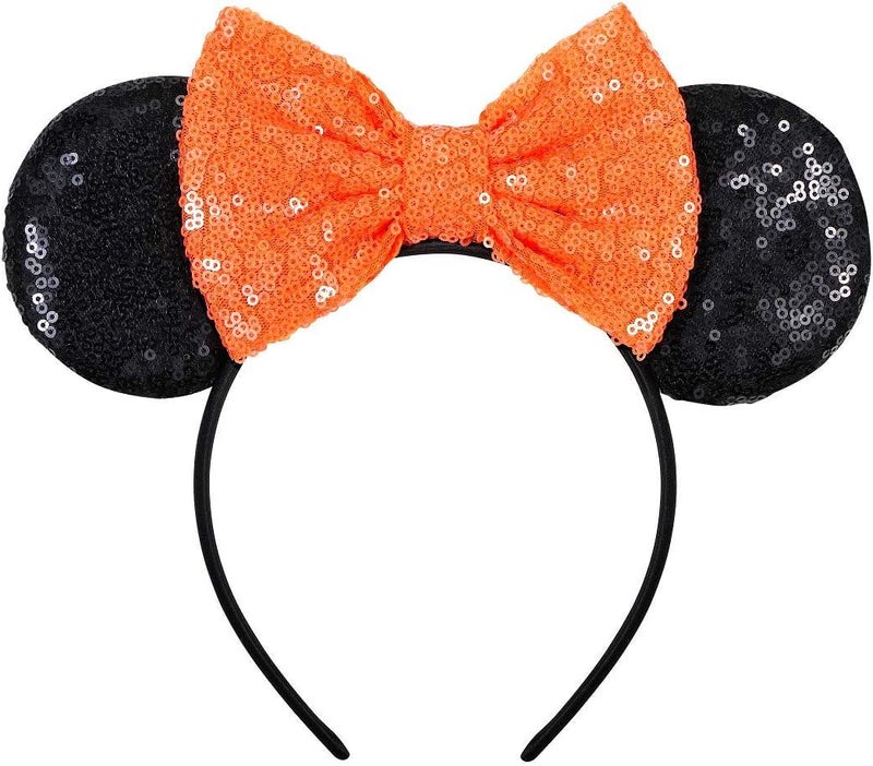 KICOFIT Mouse Ears Headbands Women Mice Ears Headhand Bows Shiny Glitter Birthday Party Themed Events (Orange) - Image 1